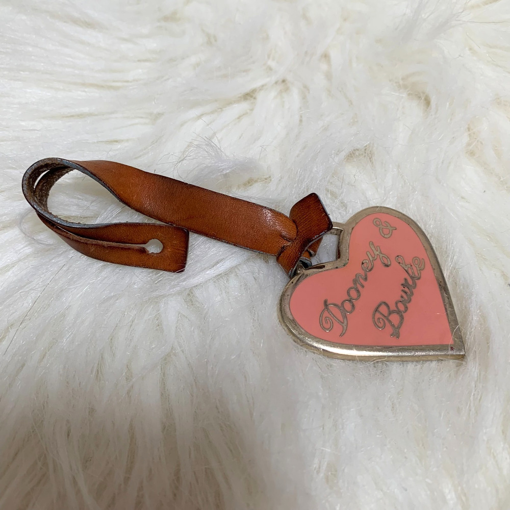DOONEY & BOURKE Rare Vintage Pink Enamel Heart Charm Purse Fob Hang Tag
